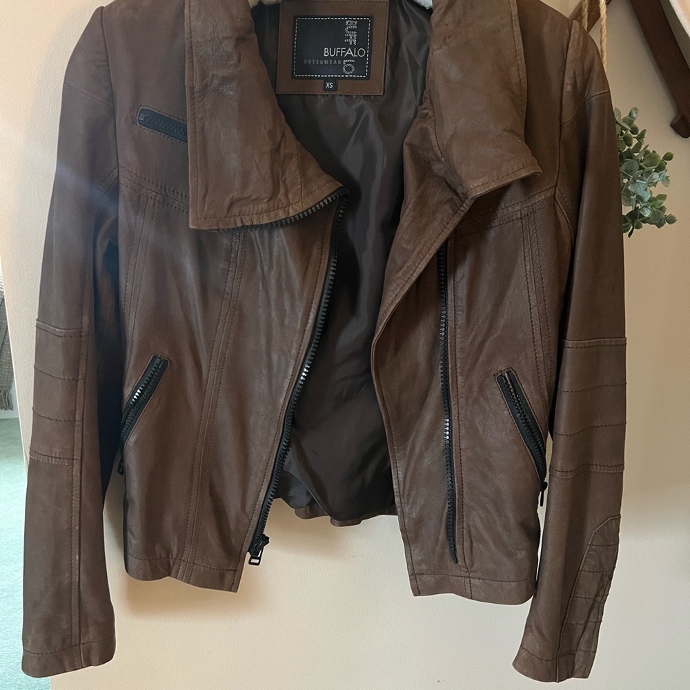 Buffalo David Bitton Brown Leather Moto Jacket